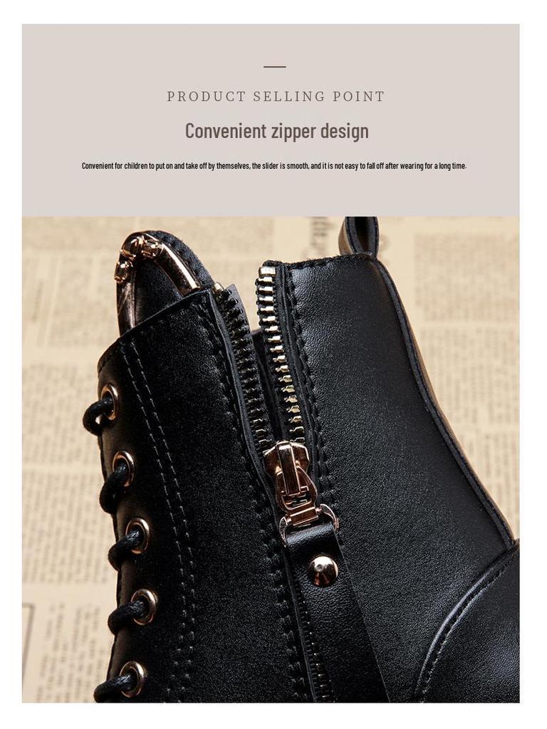 Зимние 2025 года Девочки Ботильоны: Корейские и британские ботинки мартин на высоком берце с бархатной подкладкой