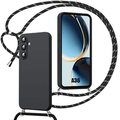 Чехол для Samsung Galaxy A36 5G - Мягкий силиконовый защитный чехол от царапин с ремешком - Черный