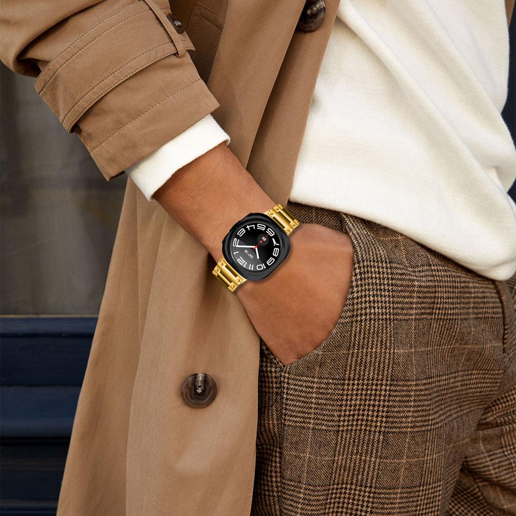 For Samsung Galaxy Watch Ultra 47mm Stainless Steel Watch Strap Buckle Design Wrist Band