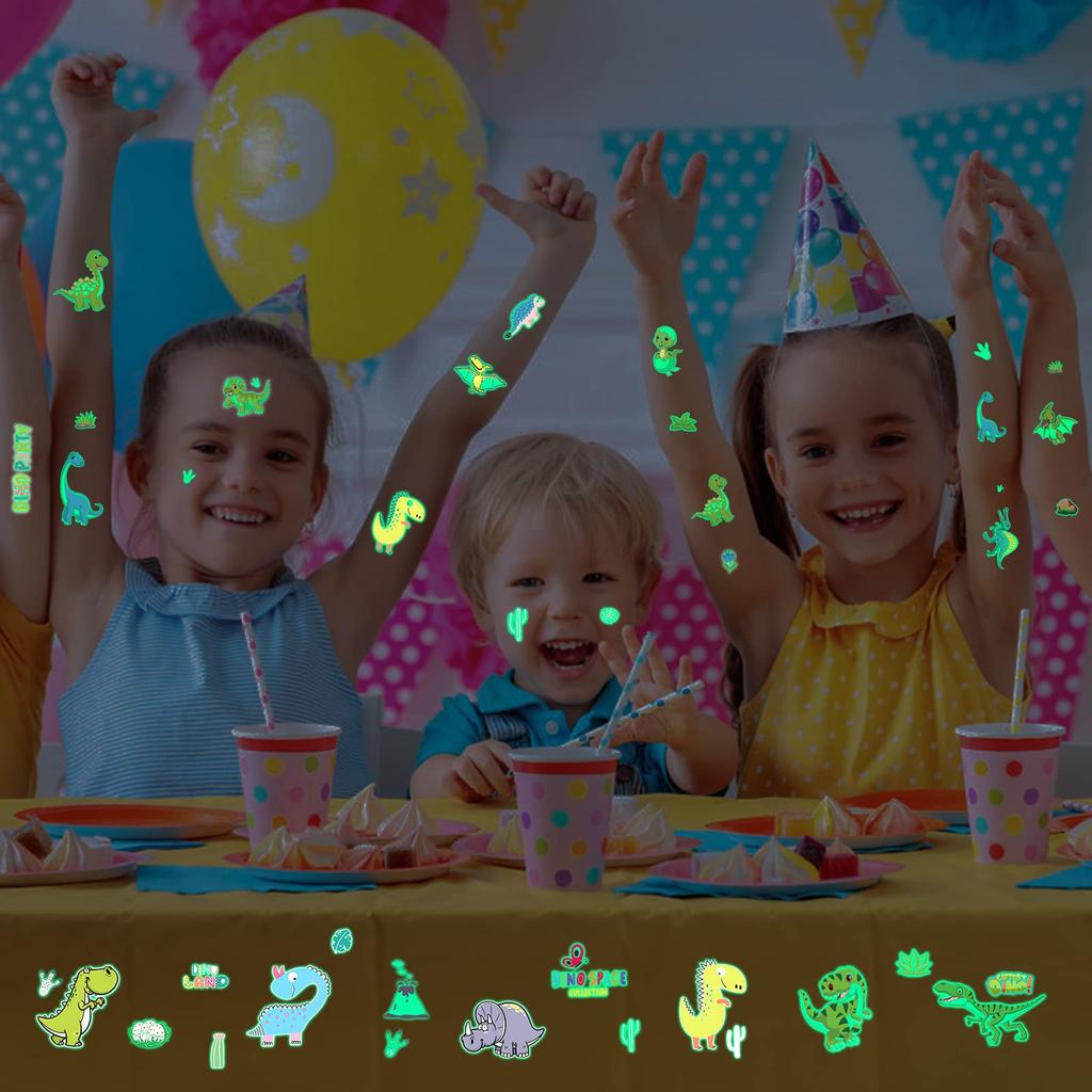 5pcs Luminous Dinosaur Temporary Tattoos Cartoon Glow Sticker Jurassic Dinosaur for Kids Dino Birthday Party Favors Gifts Goodie