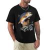 Summer Men's 100% Pure Cotton Fish Print Round Neck T-shirt Cool Casual Street Plus Outdoor Breathable Short Sleeved Shirt