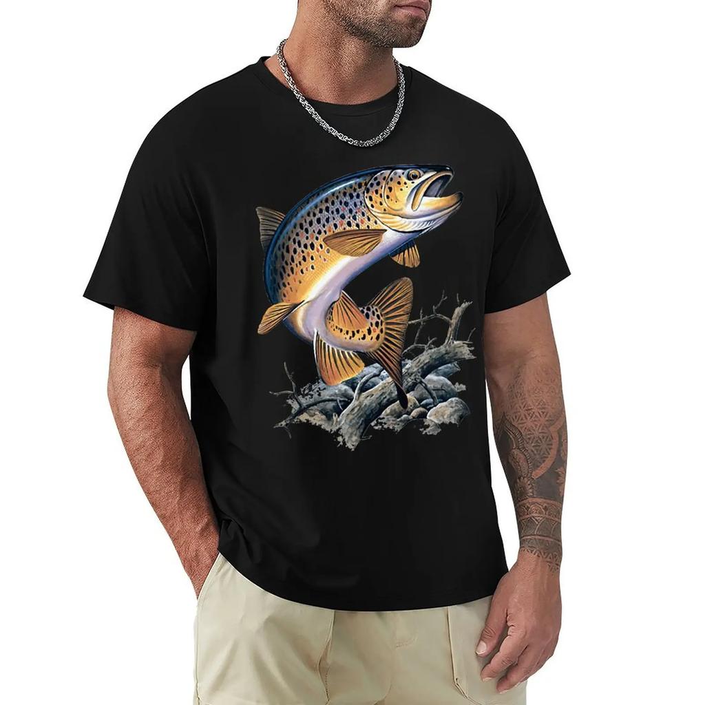 Brown Trout Fishing T-Shirt Cool Casual Pride T Shirt Men Unisex New Fashion Tshirt Men Cotton Tees Streetwear