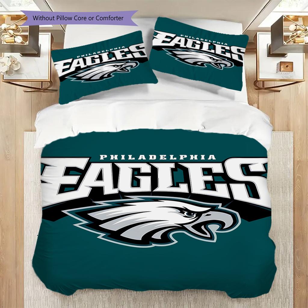 Постельное белье с узором Philadelphia Eagles Комплект одеял Покрывало Наволочка Домашний Декор Подарок на День Рождения (1 пододеяльник + 2 наволочки, без наполнителя)