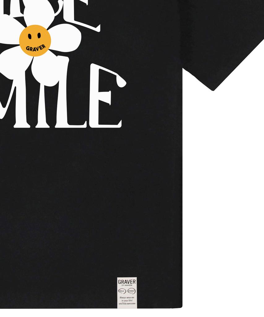 GRAVER [Unisex] Nice Smile Logo Flower Short Sleeve T-Shirt_Black