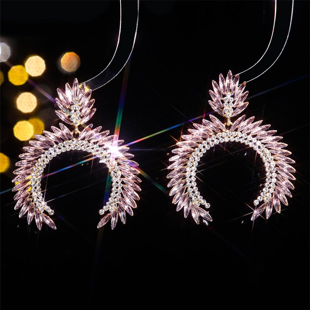 Fashion Geometric C-shaped Colored Glass Rhinestone Earrings for Women, Personalized Exaggerated Stud Earrings and Ear Accessories