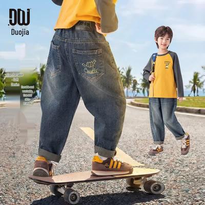 Джинсы для мальчиков Duojiajia, вышитые, стираные, из денима