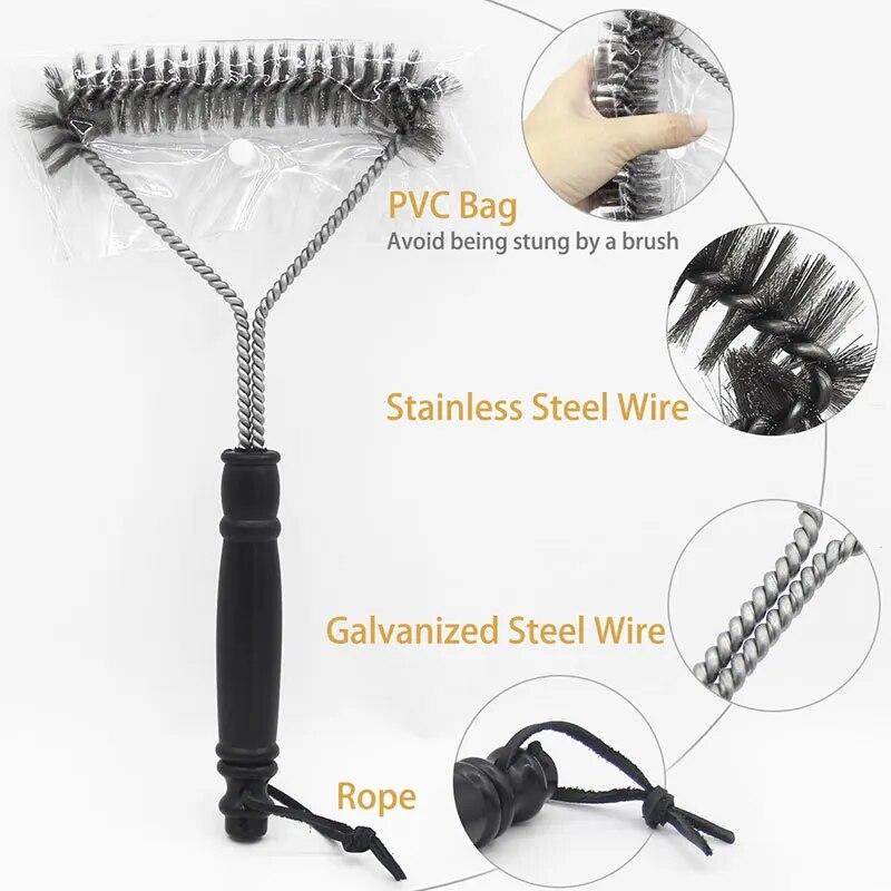 BBQ Brush Clean Tool Barbecue Grill Stainless Steel Bristles Non-stick Kitchen Cleaning Wire Brushes Barbecue Accessories
