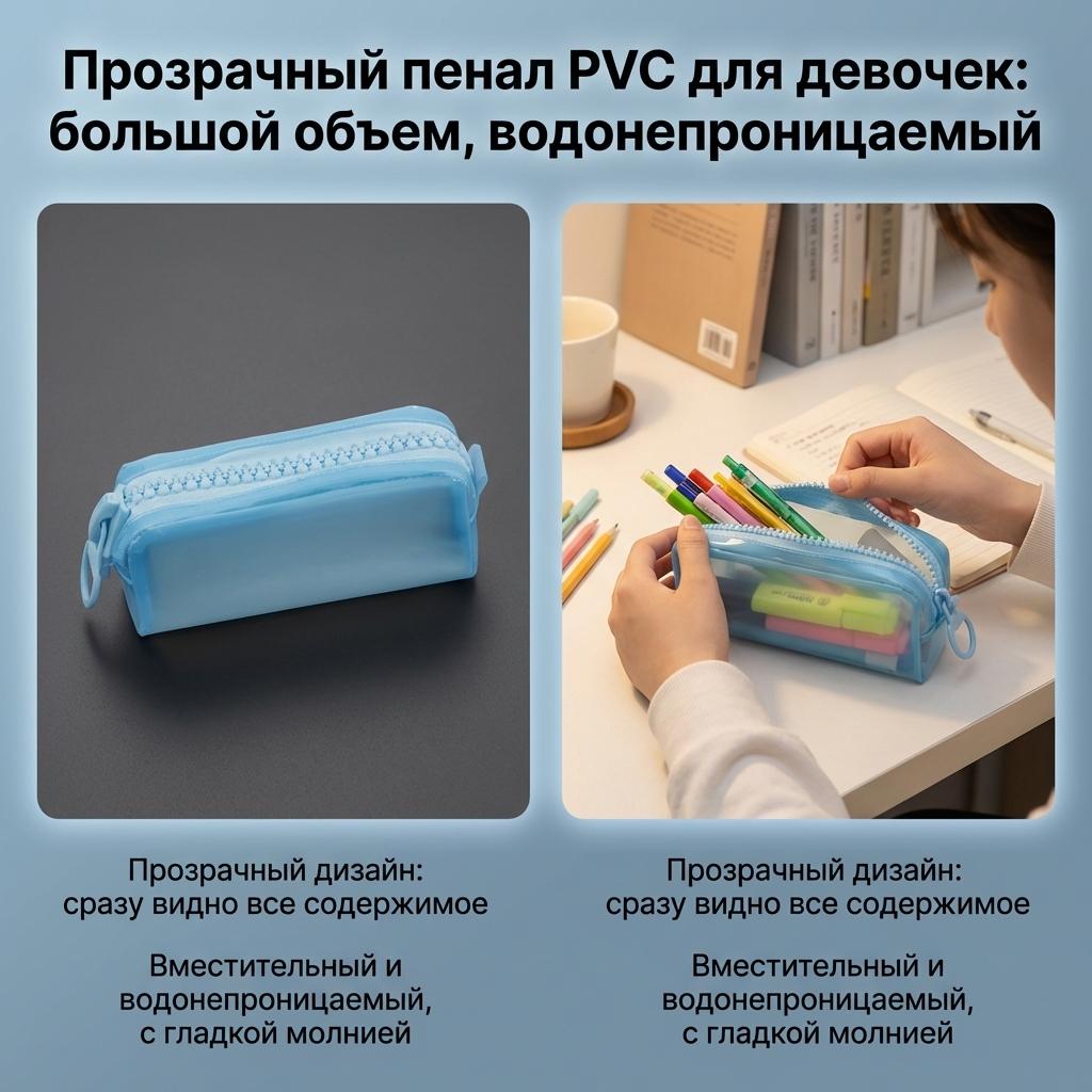 PVC Transparent Pencil Case For Girls Large Capacity Waterproof Stationery Organizer