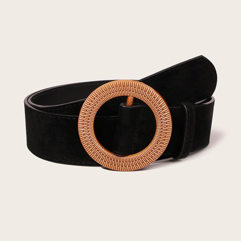 Women's Wide Belt Suede Round Buckle Imitation Rattan Buckle Wide Belt Women's Autumn and Winter Versatile Women's Belt