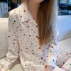 Colorful Sugar Beans Two Piece Silk Sleepwear Women Autumn Long Sleeved Pants Girls' Colorful Heart-shaped Nightgown Home Clothe