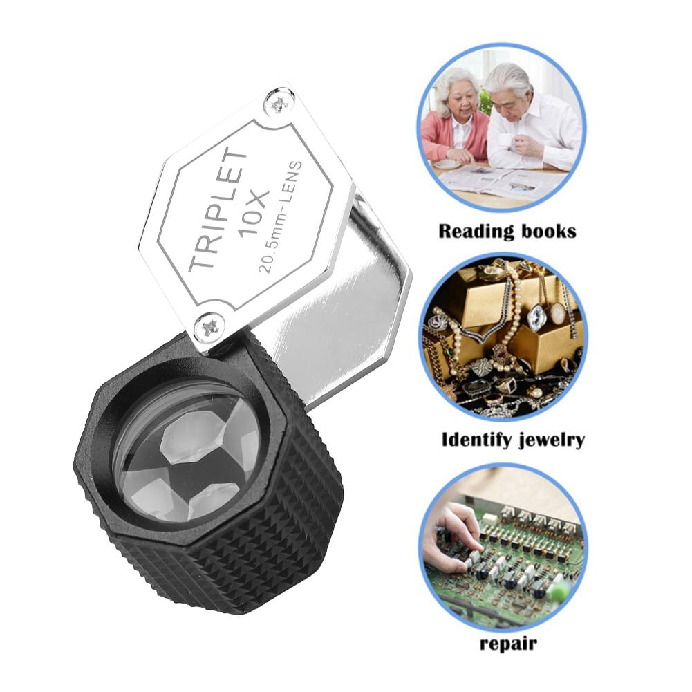 10X Jewelery Loupe Hexagonal Metal Portable Foldable Pocket Magnifier 20.5mm Len