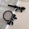 Elegant Acetate Bow Hairpin & Hairband Set - Black and White Clip with Hair Tie.