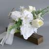 White Bridal Bouquets Wedding Bouquets with Ribbon for Bridal, Bridesmaids, Anniversary, Wedding Party Decorations
