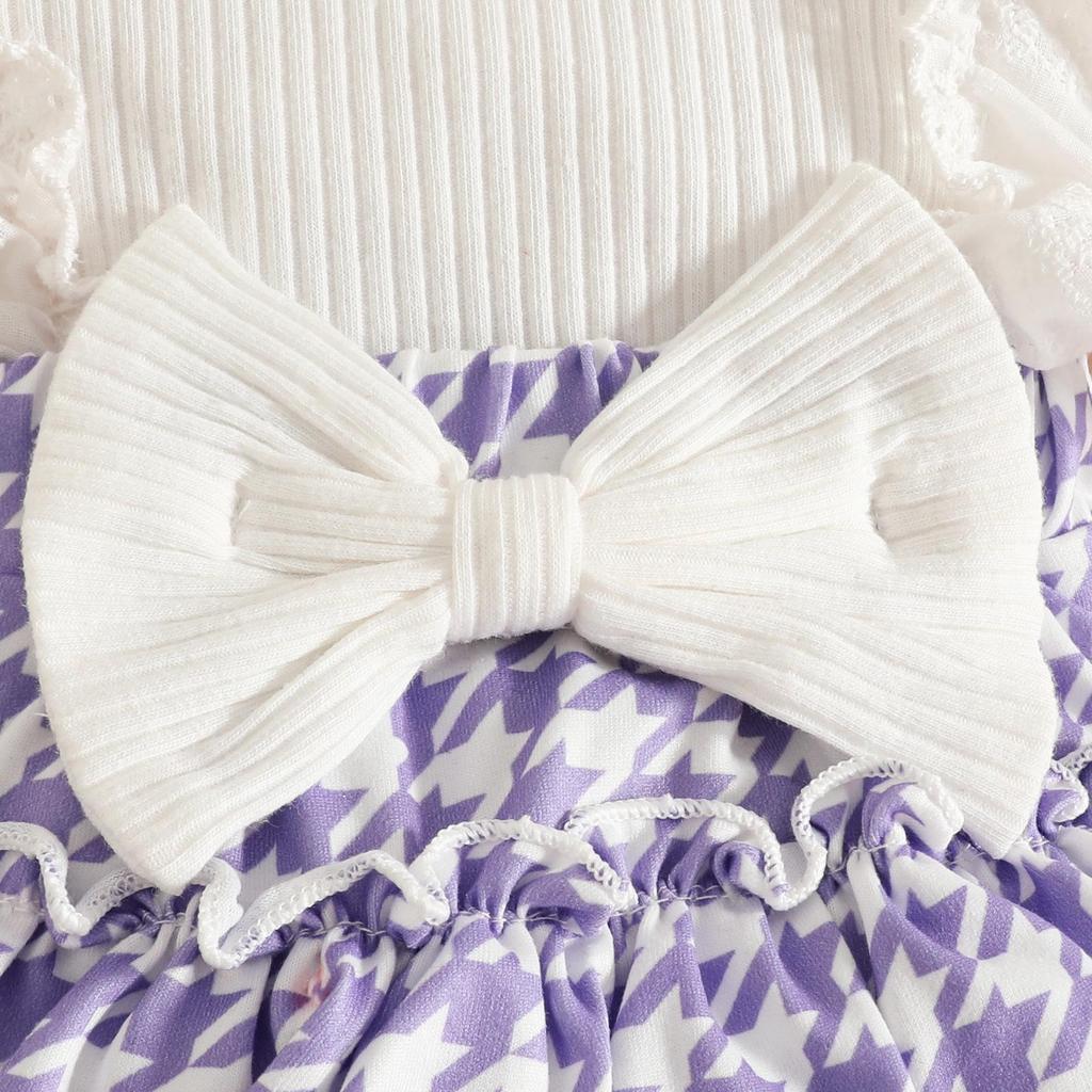 Summer Baby Girl Houndstooth Lace Romper & Headband Set