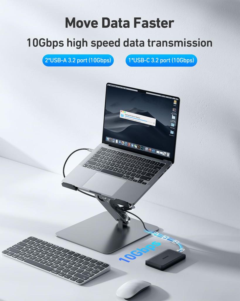 Подставка для ноутбука BENFEI, док-станция 7-в-1 USB-C, HDMI 4K@60Hz, SD x 1, Micro SD x 1, Power Delivery 100W, 10 Гбит/с, USB-C 3.2 x 1, USB-A 3.2 x 2, Совместим