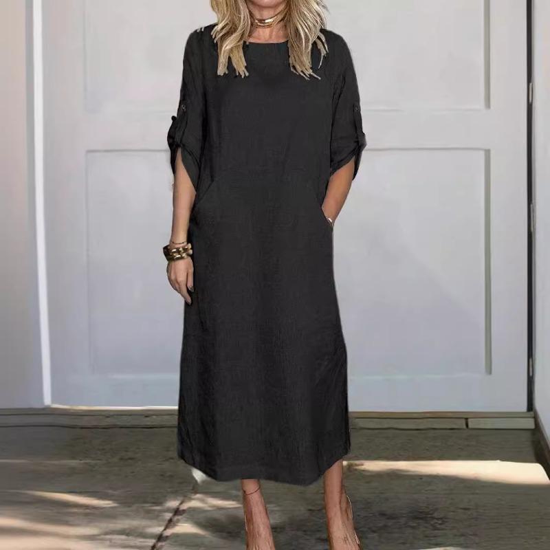 Summer Loose Casual Solid Color Short-sleeved Dress