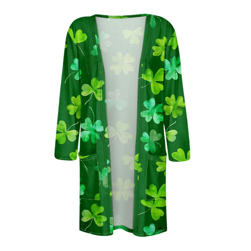 Женский модный свободный повседневный кардиган с карманами и принтом, куртка с рукавами из семи частей, топ