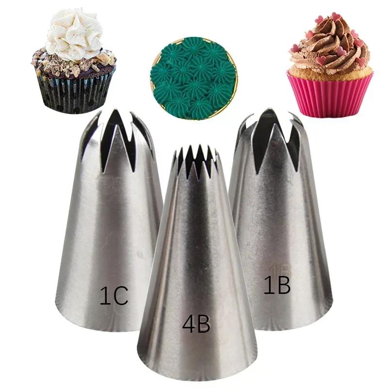 Large Pastry Nozzle Tips Set Stainless Steel Rose Flower Icing Piping Nozzles Cake Cupcake Cake Decorating Tools #1C#1B#4B