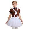 Kids Girls Chocolate Factory Worker Halloween Costume Mock Neck Short Stripe-Cuffed Sleeves Back Cut Puffy Built-In Crotch Press Buttons Dress Braces