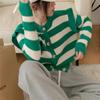 Женский осенне-зимний новый вязаный кардиган с рюшами, свободный полосатый теплый мягкий свитер, джемпер, пальто