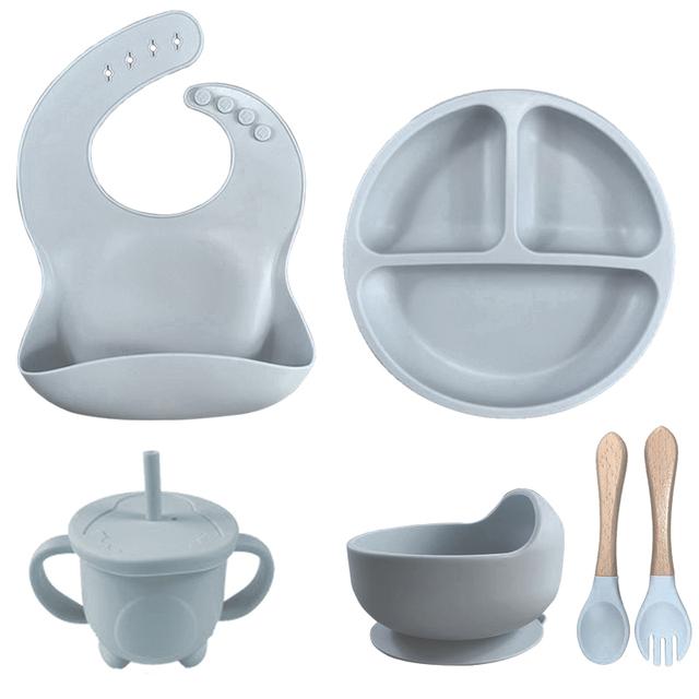 6 шт. детские тарелки для кормления детей, мягкая силиконовая миска, тарелка, чашка, нагрудники, ложка, вилка, набор, нескользящая мультяшная посуда для детей, не содержит BPA