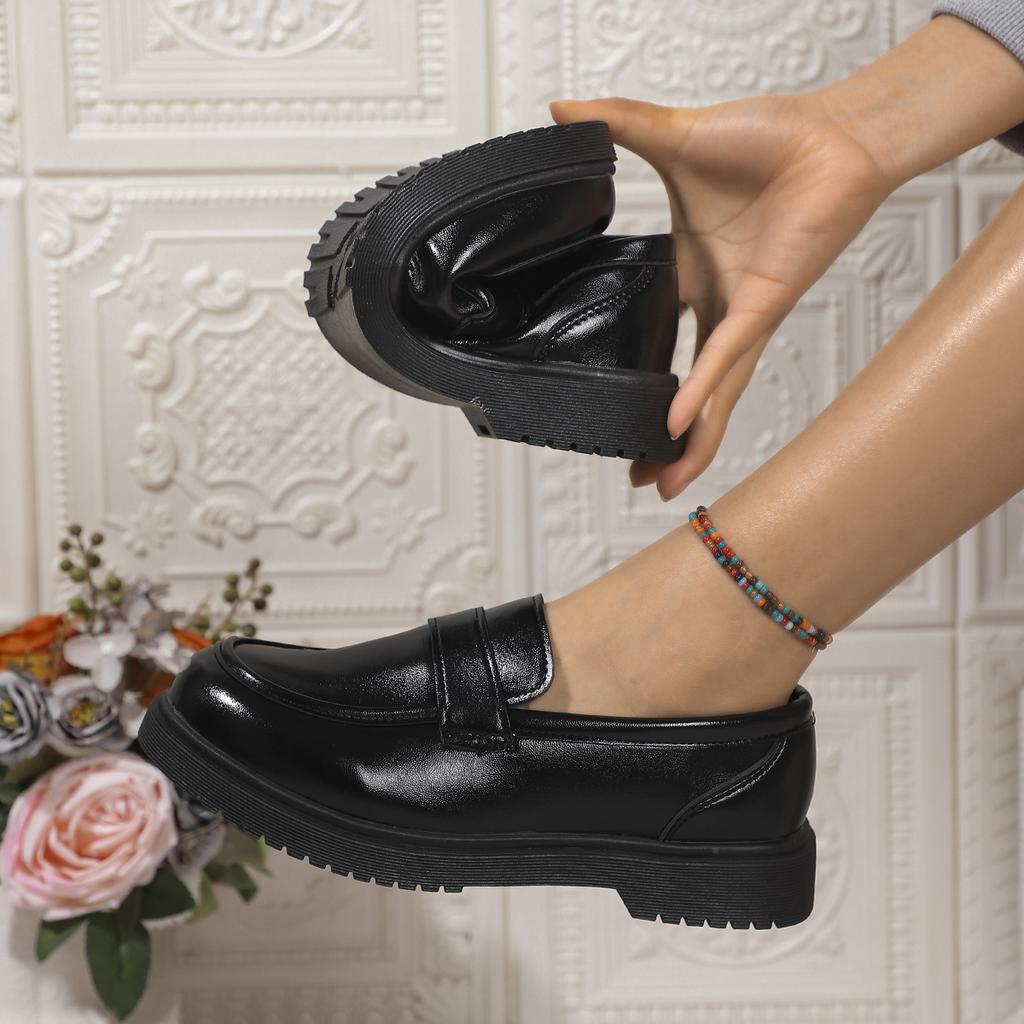 Fashion Solid Color PU Leather Flat Loafers Women Comfortable Soft Sole Slip On Shoes Woman Lightweight Casual Shallow Mouth Black Flats