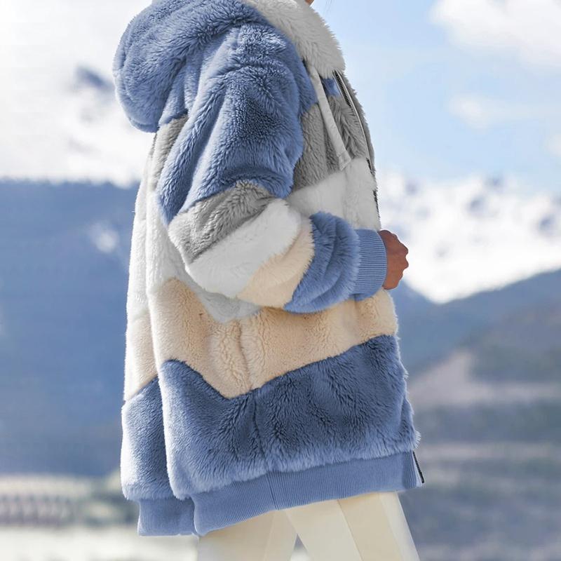 Женское зимнее пальто с капюшоном, теплая плюшевая куртка с длинными рукавами, пальто, свободные зимние топы на молнии, флисовая верхняя одежда