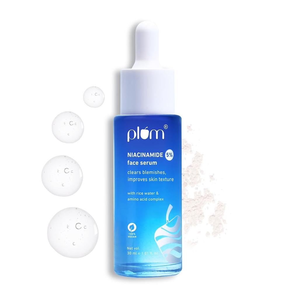 Plum 5% Niacinamide & Rice Water Face Serum 30ml Pack for Clear, Bright & Hydrated Skin