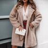 Women Jacket Lapel Solid Color Open Stitch Double-sided Plush Coat Loose Thermal