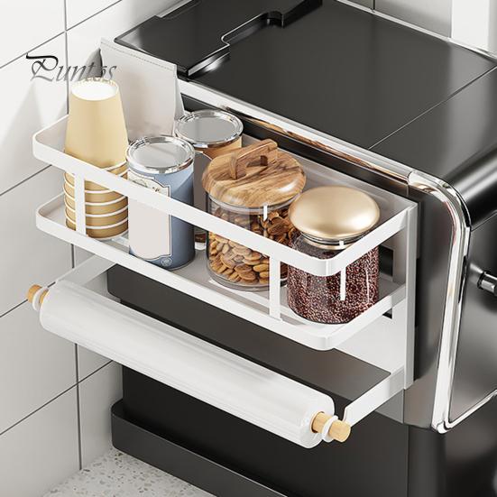 Магнитная стойка для хранения с держателем для бумажных полотенец, большая вместимость, простая установка, полка для специй на холодильник, кухонный органайзер с держателем для рулонов полотенец