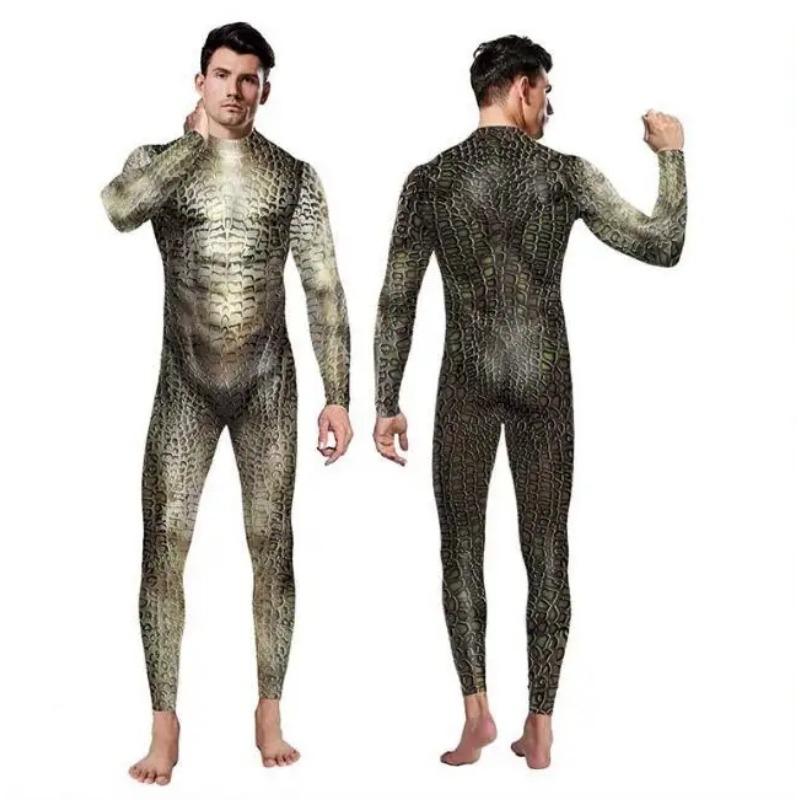 3D крокодиловый принт, косплей, боди, костюм для мужчин и женщин, змеиная кожа, Зентаи, комбинезон для Хэллоуина, костюм для выступлений