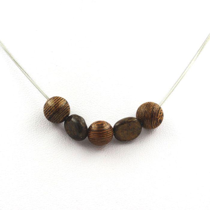 Stones and Minerals. 8mm Wooden Bead Necklace + Brazilian Bronzite Stainless Steel Chain.