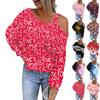 Women's Hollowed Out Fashionable Casual Floral Print Off Shoulder Hoodie Top