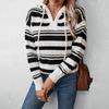 Autumn and Winter Striped Women's Pullover Hooded Drawstring Knitted Sweater for Women