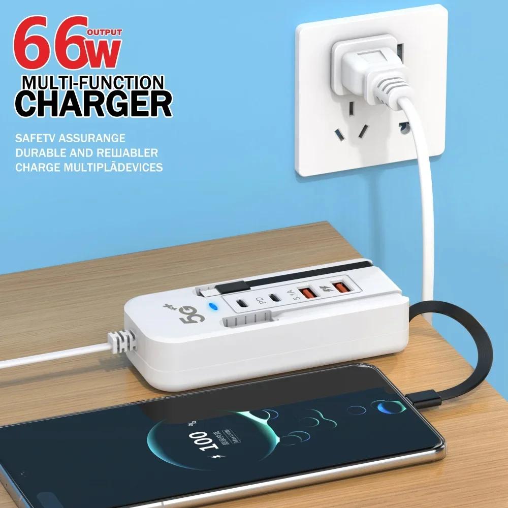 66 Вт Быстрое Зарядное Устройство с Несколькими Портами USB Type-C PD для Телефона iPhone Samsung Xiaomi Quick Charge EU US Штекер Настенное Зарядное Устройство