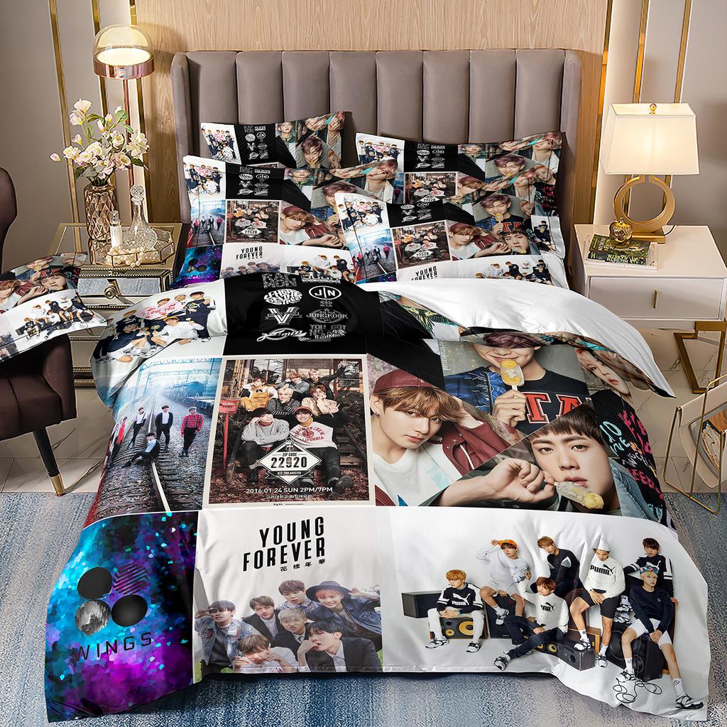 New Style BTS Men's group Duvet Covers Comfort Cartoon Bedding Set Quilt Cover Twin Full Bedroom Bed Decor for Teens Best Gifts