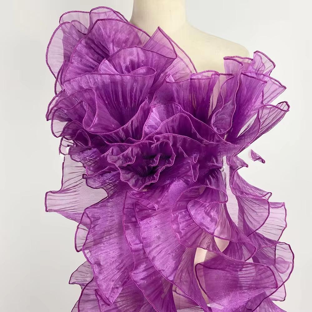 New Glossy Organza Lace Trim Fabric 13cm Wide 2yard Pleated Ruffles Material 3D Wedding Dress Sewing Accessories