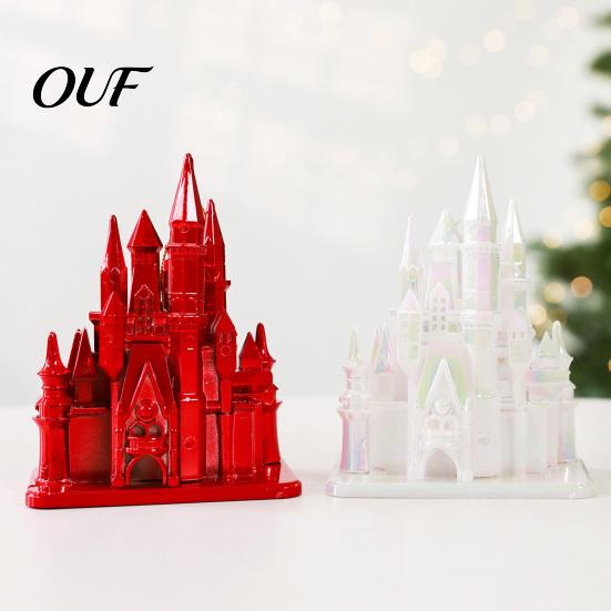Plastic Christmas Tree Ornaments Castle Ornament, 3D Electroplating Hanging Dreamy Architecture Spire Decoration, Electroplated Pendant for