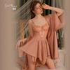 Women's Satin Lace Push Up Padded Cami Sleep Dress with Robe Lounge Set