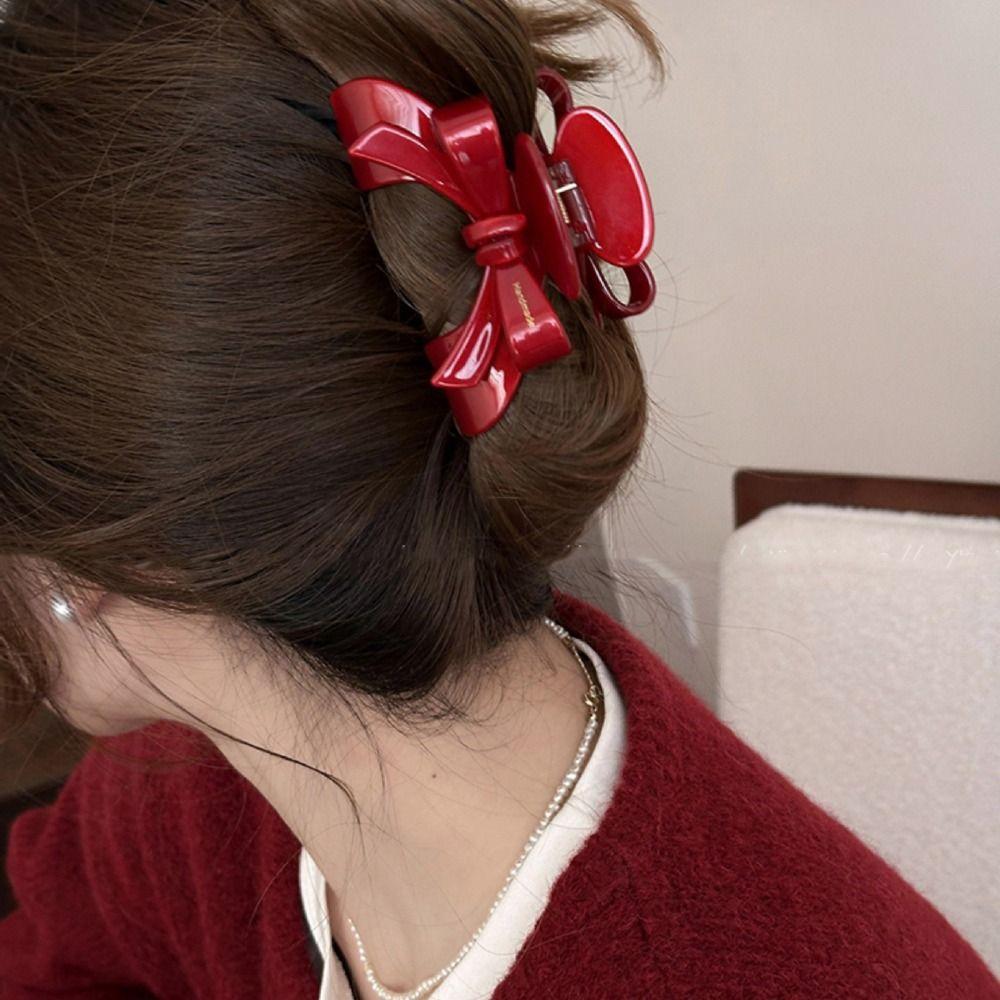 Bownot Red Hair Clip Acetate Bownot Grab Clip Creative Acetic Acid Bow Hair Claw  Female