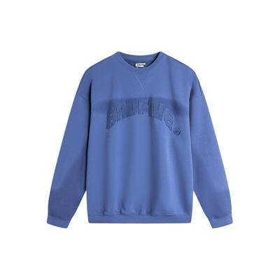 Li Ning Badfive Letter Print Round Neck Loose Knit Pullover Hoody Men sweatshirt Sea-Salt-Blue AWDU717-1