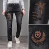 Европейские и американские вышитые модные фирменные джинсы мужские прямые облегающие эластичные модные высококачественные повседневные ковбойские брюки