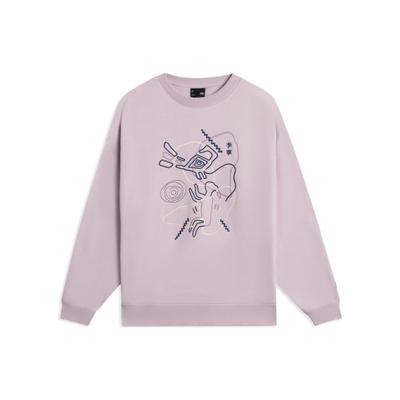 Li-Ning Спортивная серия Life Series, пуловер с логотипом бренда и принтом с круглым вырезом, женские топы, фиолетовый AWDSB66-3