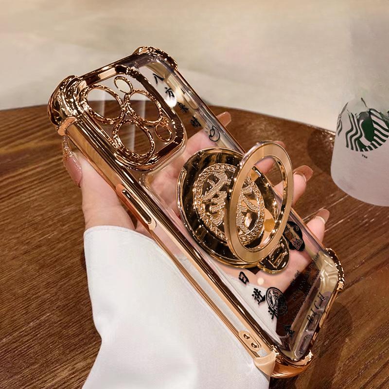 Вращающийся держатель для волос Подходит для чехла для мобильного телефона Apple 16promax 15 Гальванизированный Противоударный 14 Национальный стиль 13 Прозрачный 11 Силиконовый