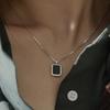 Square Onyx Box Chain Necklace with Gemstone Silver Necklace