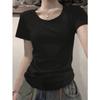 Cotton Short Sleeve T-shirt Women's Summer Close-Fitting and Slim-Fitting Solid Color Bottoming Shirt American Top