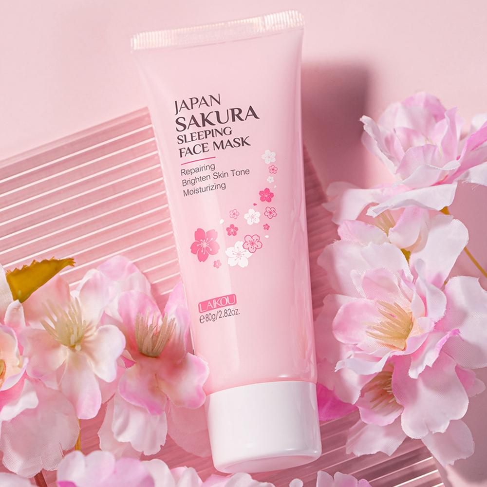 Японская маска для сна с сакурой, увлажняющая ночная маска для лица против морщин, уход за кожей, восстанавливающая, питательная, осветляет тон кожи