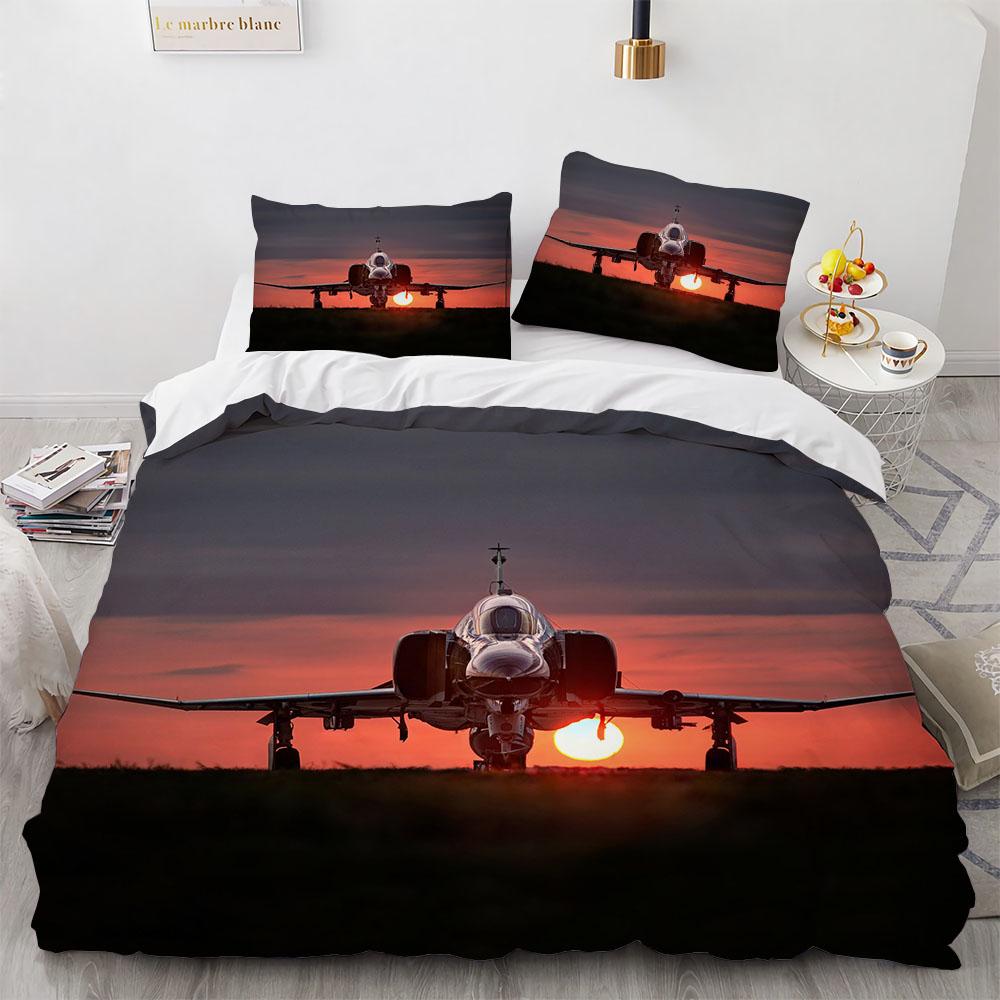 Airplane Duvet Cover SetFighter American Air Force Classic PlaneDecorative Bedding Set Queen Comforter Cover For Men Boys Teen