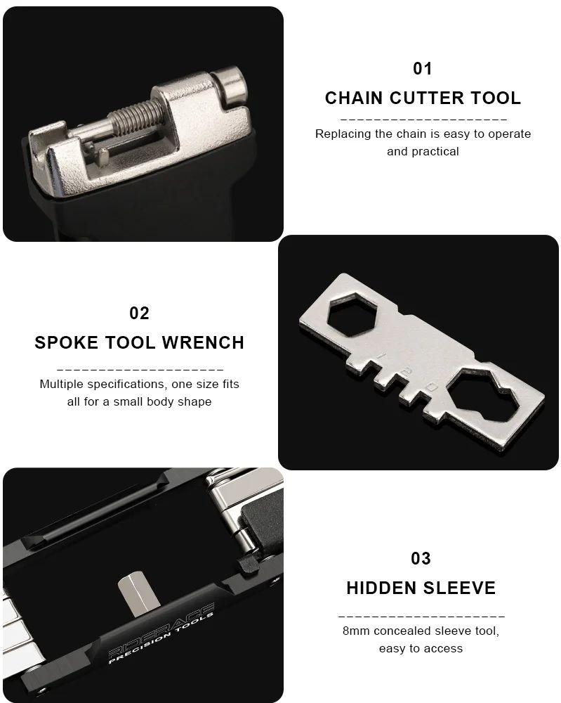 RIDERACE Bike Repair Tool 20 In 1 Portable Chain Splitter Cutter Hex Spoke Wrench Screwdriver Multitool For Bicycle Multi Tools