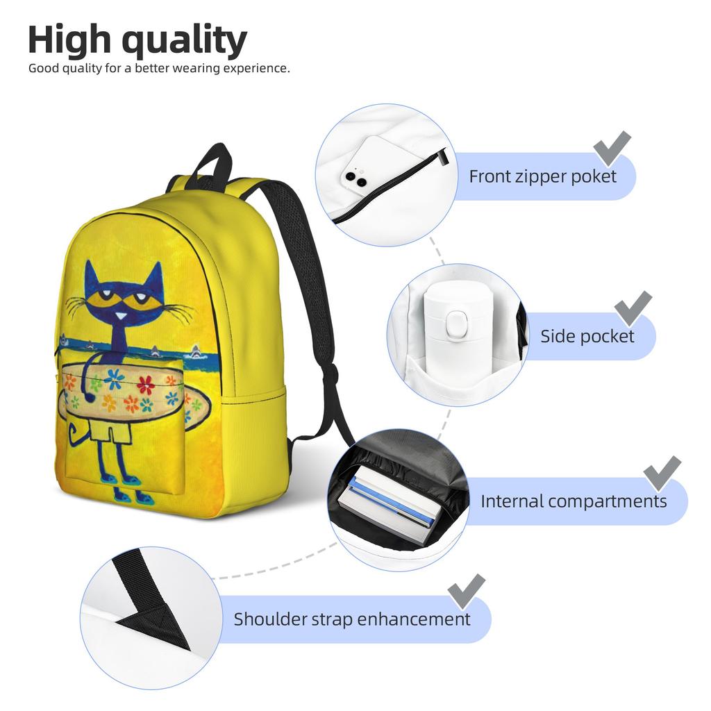 Крутой Кот Пит Кот Крутой Рюкзак На Открытом Воздухе Старшая Школа Работа Daypack для Мужчин Женщин Ноутбук Компьютер Сумка На Плечо